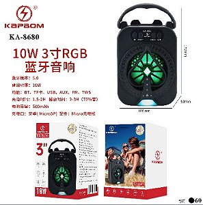 Caixa de Som BT RGB 10W 500mAh 3 Polegadas