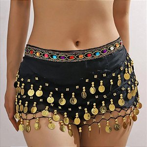 Lenço de Quadril com Moedas e Pedraria Colorida | Dança do ventre | Cigana- LQ002