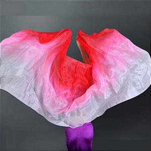 Véu de Seda Pura Pongé Vermelho e Branco |Dança do Ventre| Cigana- VS005