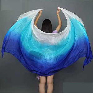 Véu de Seda Pura Pongé Azul Royal, azul claro e branco |Dança do Ventre| Cigana - VS009