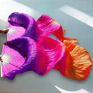 Véu Fan de Seda Par Laranja, pink e roxo |Dança do Ventre| Cigana- VFS001