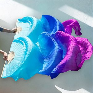 Véu Fan de Seda Par Azul Claro, Azul escuro e Roxo|Dança do Ventre| Cigana- VFS002