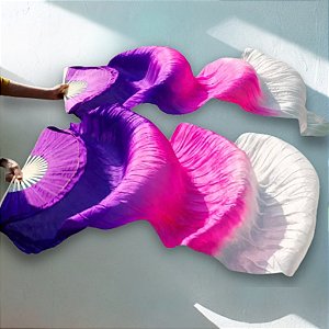 Véu Fan de Seda Par  Branco, Rosa e Roxo |Dança do Ventre| Cigana- VFS003