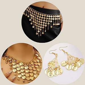 Combo 3 em 1 , Cinto, Colar e Brinco - Dança do Ventre - Cigana CB008