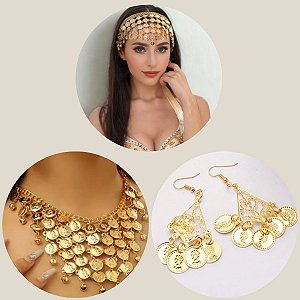 Combo 3 em 1 , Tiara, Colar e Brinco - Dança do Ventre - Cigana CB011