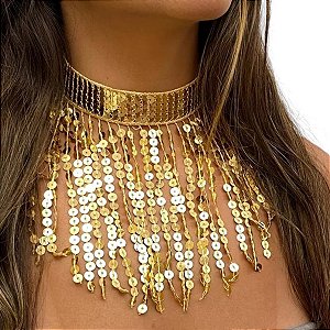 Colar Gargantilha Chocker Franjas Paetês | Dança | Carnaval - CG001