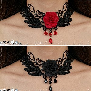 Colar Gargantilha Chocker Gótico Renda e Flor| Dança Cigana- CG003