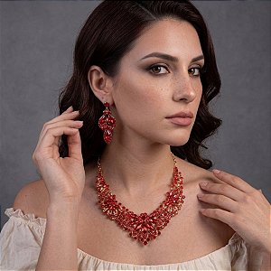 Colar e Par de Brincos Luxo com Pedrarias |Dança do Ventre|Cigana - CL005