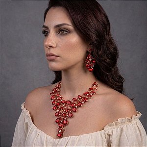 Colar e Par de Brincos Luxo com Pedrarias |Dança do Ventre|Cigana - CL006