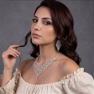 Colar e Par de Brincos Luxo com Pedrarias |Dança do Ventre|Cigana - CL007