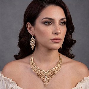 Colar e Par de Brincos Luxo com Pedrarias |Dança do Ventre|Cigana - CL008