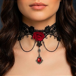 Colar Gargantilha Chocker Gótico Renda e Pingente| Dança Cigana- CG007