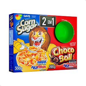 Kit 2 Cereal Matinal Corn Sugar 200g + Choco Boll 300g com Tigela - Alca Foods