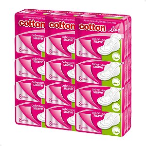 Absorvente Higiênico Cotton - Suave com Abas - Kit com 12 Unidades