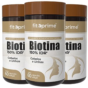 Kit 3 Potes de Biotina 45mcg 150% IDR  Fitoprime