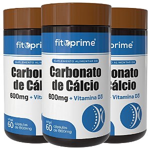 KIt 3 Potes de Carbonato de Cálcio 600MG + Vitamina D3 Fitoprime