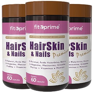 Kit 3 Potes de Hair Skin & Nails Premium com Vitaminas e Minerais Fitoprime