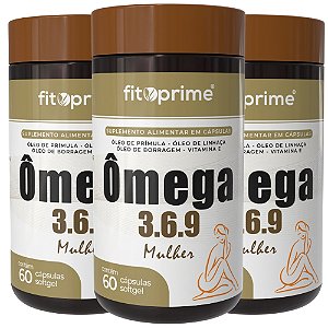 Kit 3 Potes de Ômega 3 6 9 Mulher - Prímula, Linhaça e Borragem Fitoprime