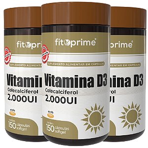 Kit 3 Potes de Vitamina D3 150 Cápsulas Fitoprime