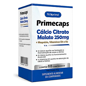 Cálcio Citrato Malato + Magnésio, Vitaminas D3 e K2 Primecaps 60 Comprimidos