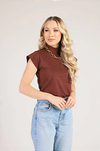 T-SHIRT MUSCLE GOLA ALTA - MARRON TERRANO