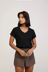 T-SHIRT GOLA V BABY LOOK - BLACK FULL