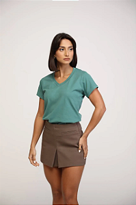 T-SHIRT GOLA V BABY LOOK - MOSS GREEN