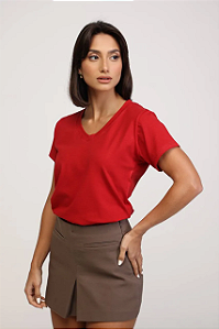 T-SHIRT GOLA V BABY LOOK - RED CLASSIC