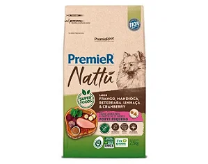 Raçao Premier Nattu Pacoteira Cães Adultos Raças Pequenas Mandioca 1kg