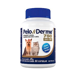 Suplemento Pelo E Derme 750mg Dha+epa Vetnil Para Cães E Gatos 60 Cápsulas