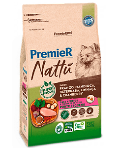 Raçao Premier Nattu Pacoteira Cães Adulto Raças Pequenas Mandioca 2,5kg