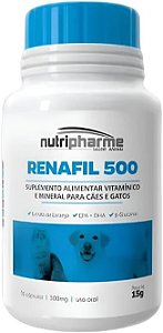 Suplemento Nutripharme Renafil 500 Mg Cães E Gatos 30 Capsula