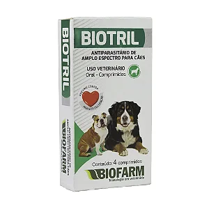 Vermifugo Antiparasitário Biotril Biofarm Cães Amplo Espectro 4 Comp