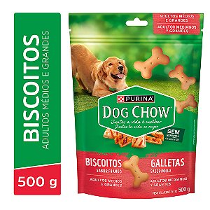 Petisco Biscoito Dog Chow Cães Adultos Médios E Grandes Frango 500g