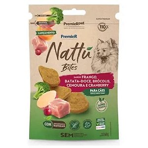 Petisco Premier Nattu Bites Caes Adulto Frango Com Batata Doce 60g