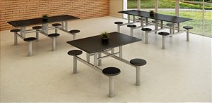 Mesa Para Refeitório 4 Lugares Com Banco Acoplado 120X080 18MM Carvalho prata