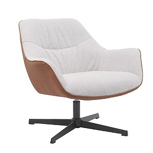 POLTRONA ARAPONGAS BASE GIR. REVEST. PU CARAMELO, TECIDO NUDE