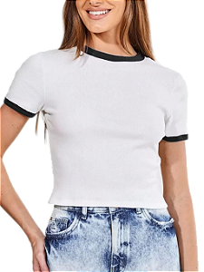 CAMISETA RINGER FEMININA - GOLA C - 100% POLIESTER