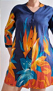 Chemise saída de praia camisa longa azul