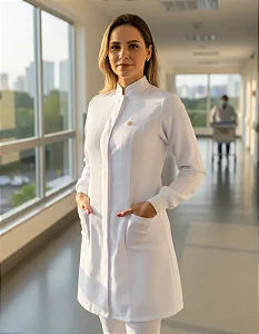 Jaleco Gola Padre Feminino Branco Acinturado