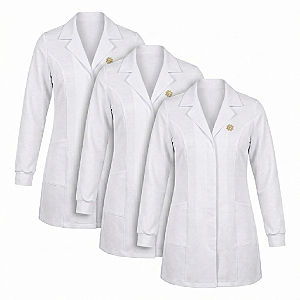 Kit Jaleco Gola Blazer Feminino Branco Acinturado