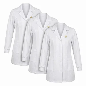 Kit Jaleco Gola Blazer Feminino Branco Acinturado