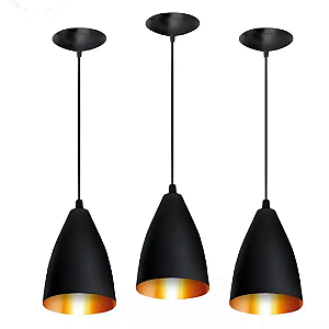 3 Luminaria Pendente Vegas Luxo Preto/Cobre