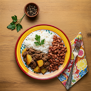 Carne Moída com Batatas, Arroz e Feijão Carioca