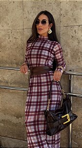 Vestido Longo Xadrez Plaid Elegance