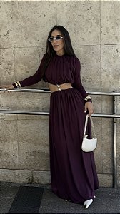 Vestido Marsala Longo Cut-Out com Metalizado