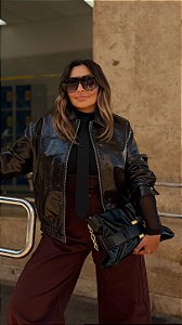 Jaqueta Feminina Marrom Café Estilo Verniz