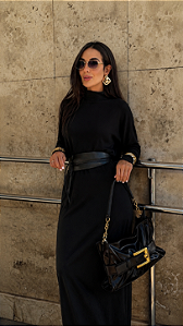 Vestido Tule Manga Longa Noir Preto