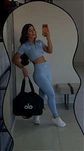 Conjunto Fitness Feminino Azul Bebê com Gola