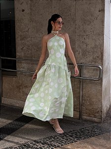 Vestido Longo Poá Verde